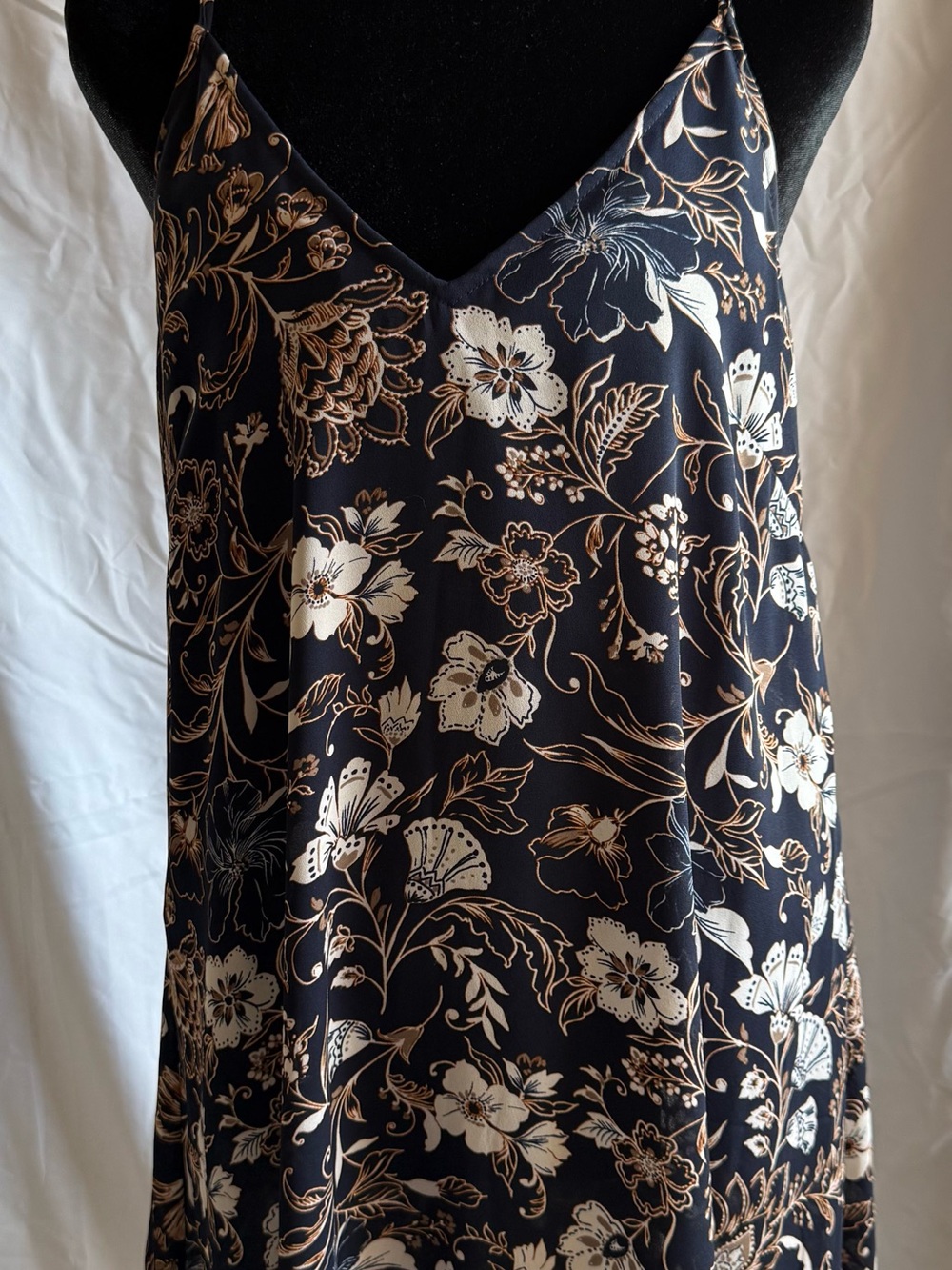 Lush Black Floral V-Neck Mini Dress with Cream & Tan Print